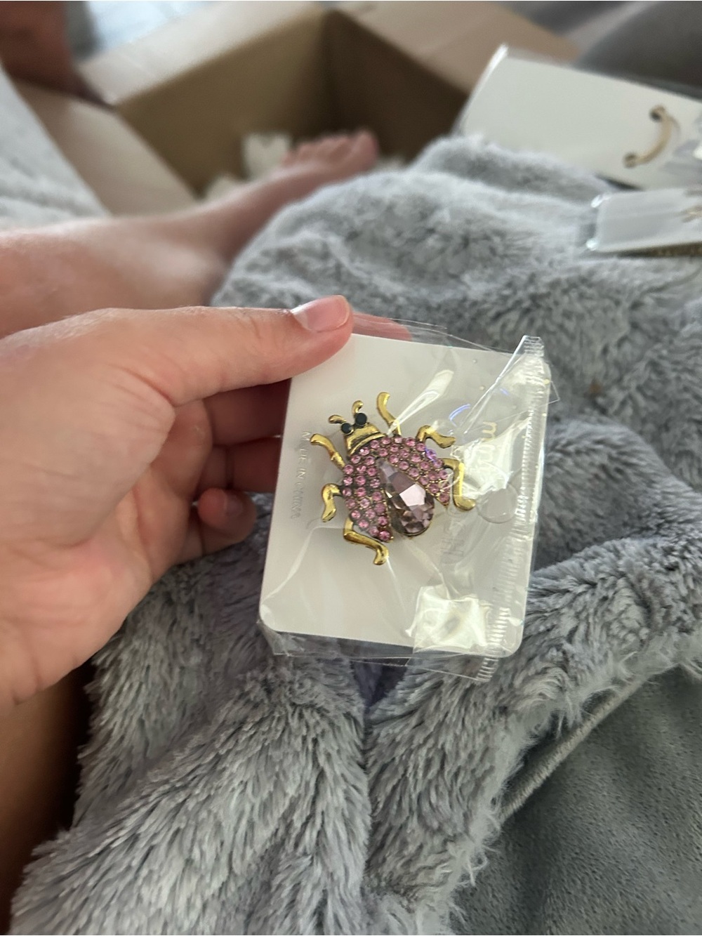 4/$50 Gold Beetle Brooch with Pink Crystals - Women Jewelry